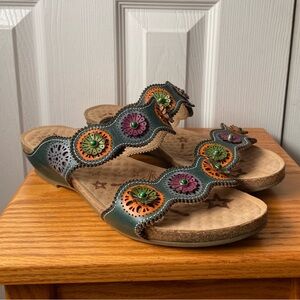 L’Artiste by Spring Step Markita Dark Green Boho Comfort Slide Sandal 41(9.5-10)